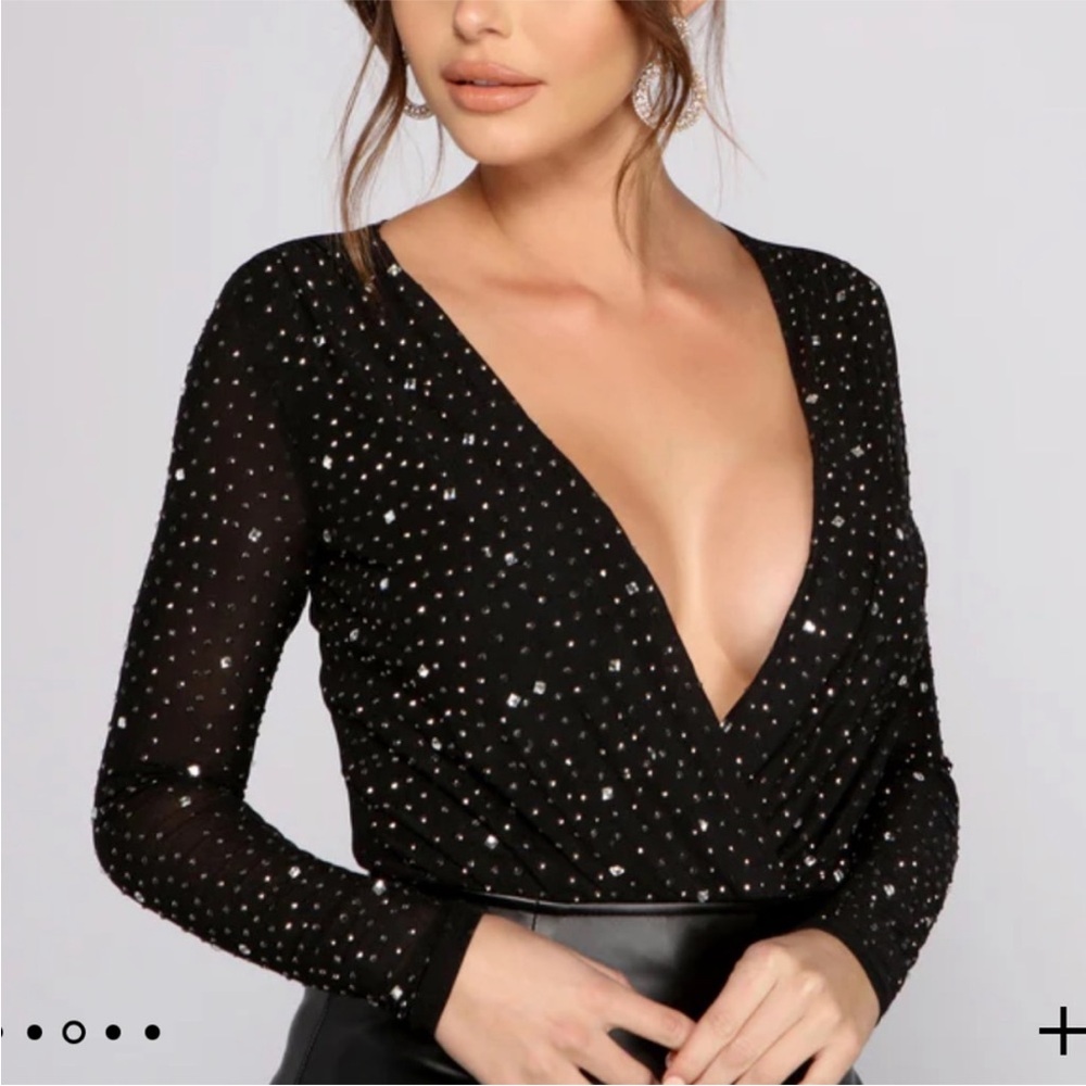 Windsor Black Sparkle Long Sleeve Bodysuit